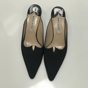 Manolo Blahnik black low heel slip on